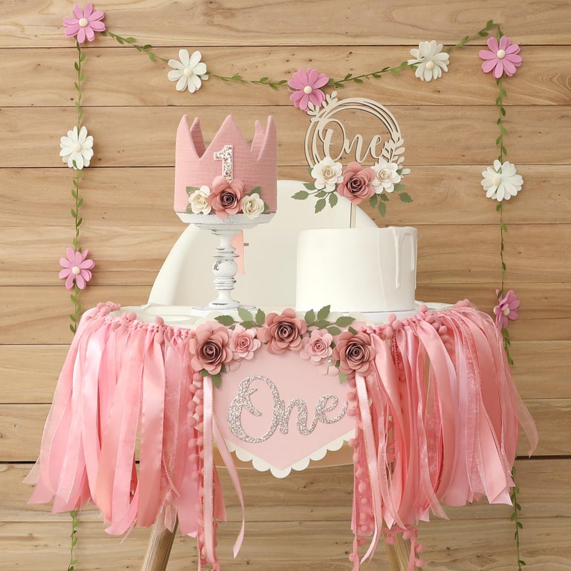 DCJHFJ Wildflower 1st High Chair Banner Birthday Party Decorations For Girl Flower One 1st Birthday Decoration - Image 1